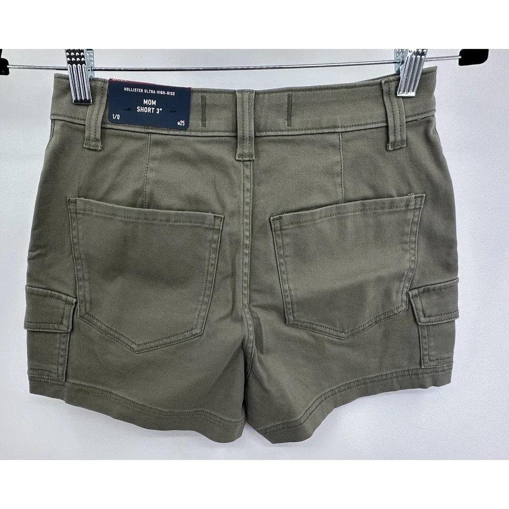 Hollister Ultra High Rise Olive Green Cargo Mom Women's Shorts Size 1/0 New